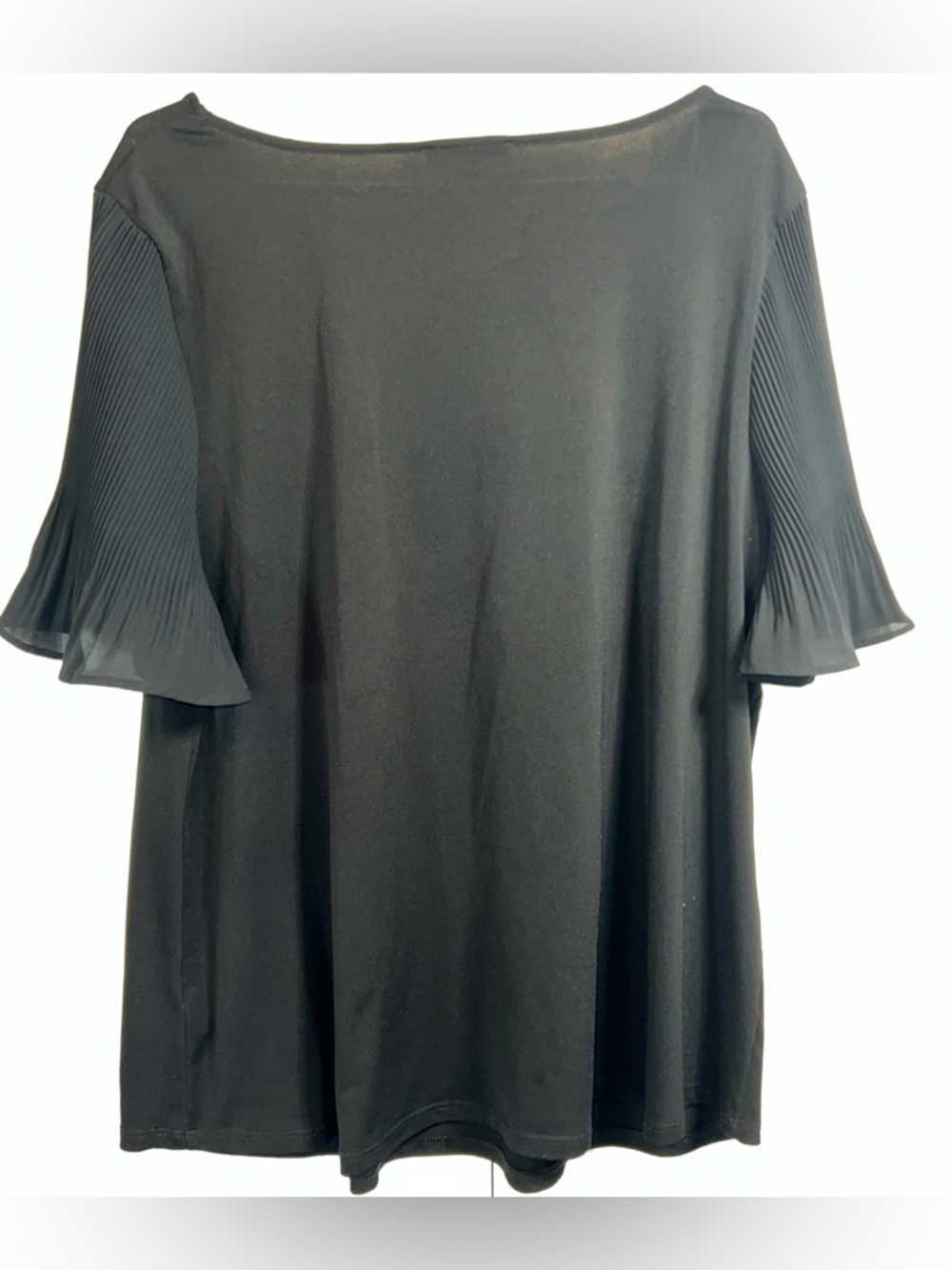 Adrianna Papell Shirt 1X Top Black Solid Flutter Short Sleeve Plisse Whimsigoth